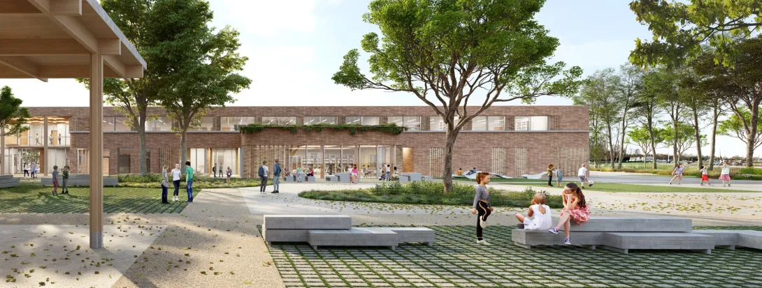 Vue extérieure cour et extension enseignement